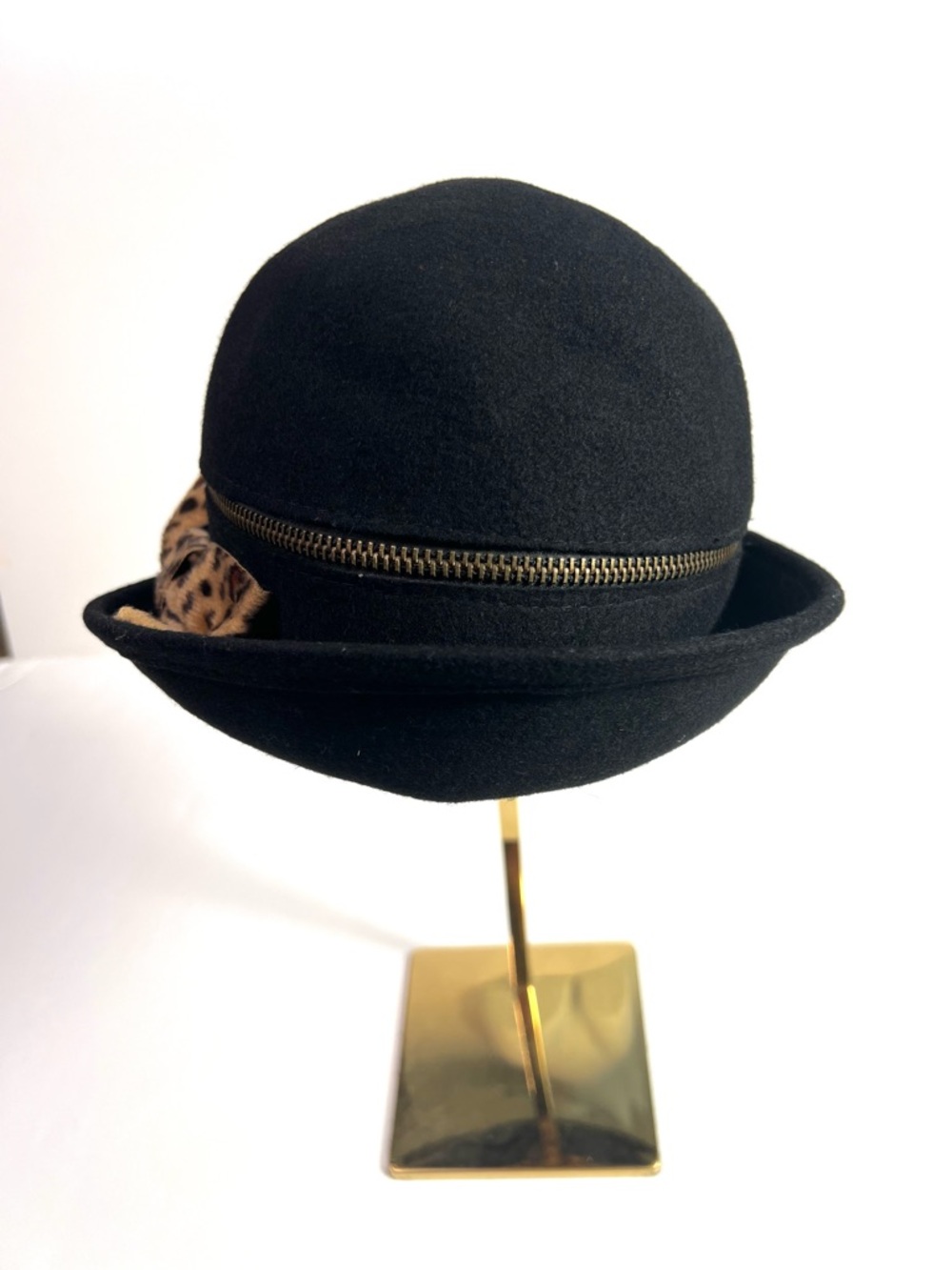 Vintage Callanan Chapeaux Pret A Porter Wool Hat Leopard Bow Zipper - Picture 2 of 13